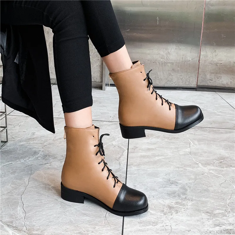 

ASUMER 2020 large size 48 women ankle boots mixed colors round toe autumn winter short boots fashion square heels shoes ladies