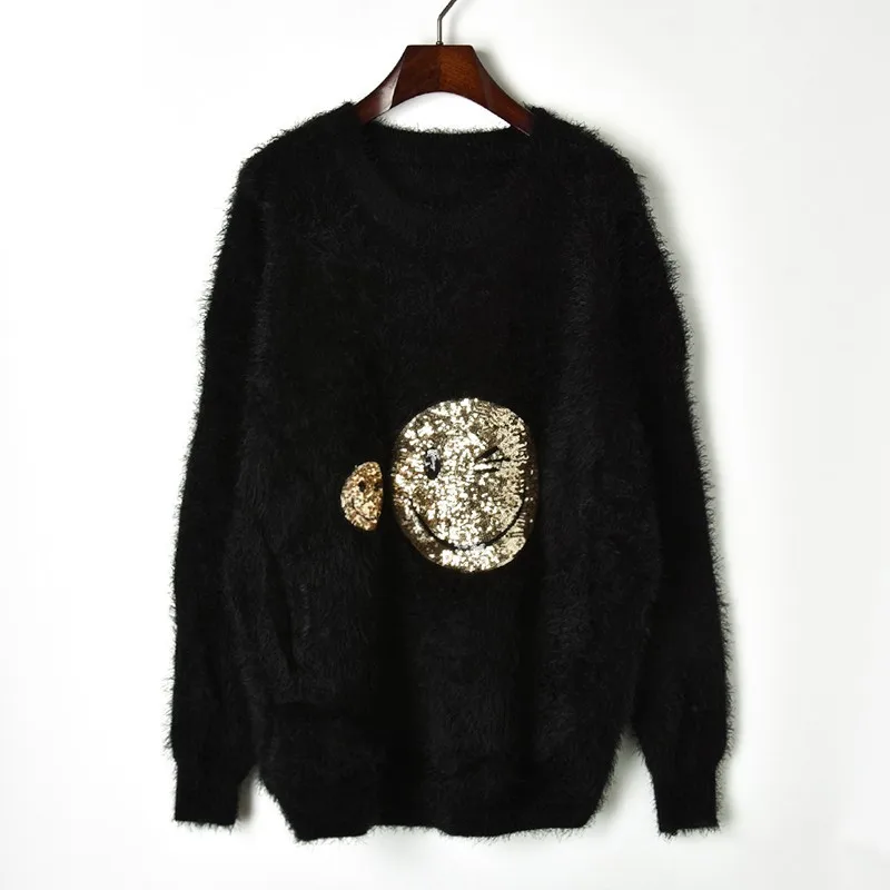 Свободные длинные женские свитера из мохера 2018 зимний длинный свитер с блестками