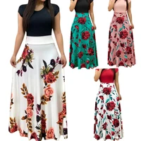 2019 floral print color matching dress long skirt long sleeve 5xl