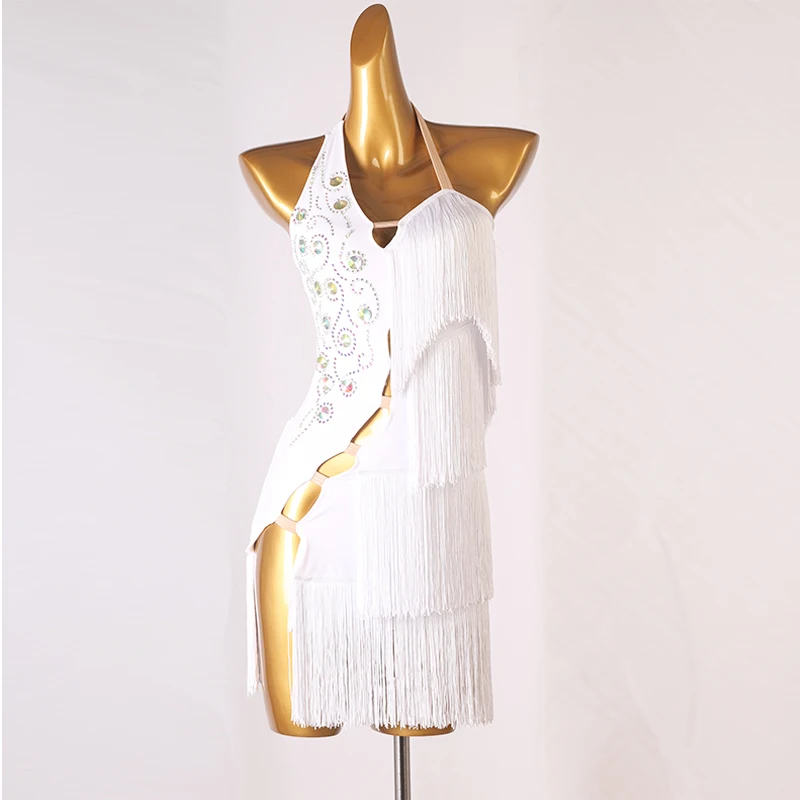 Женское платье для латиноамериканских танцев блестящее с открытой спиной и