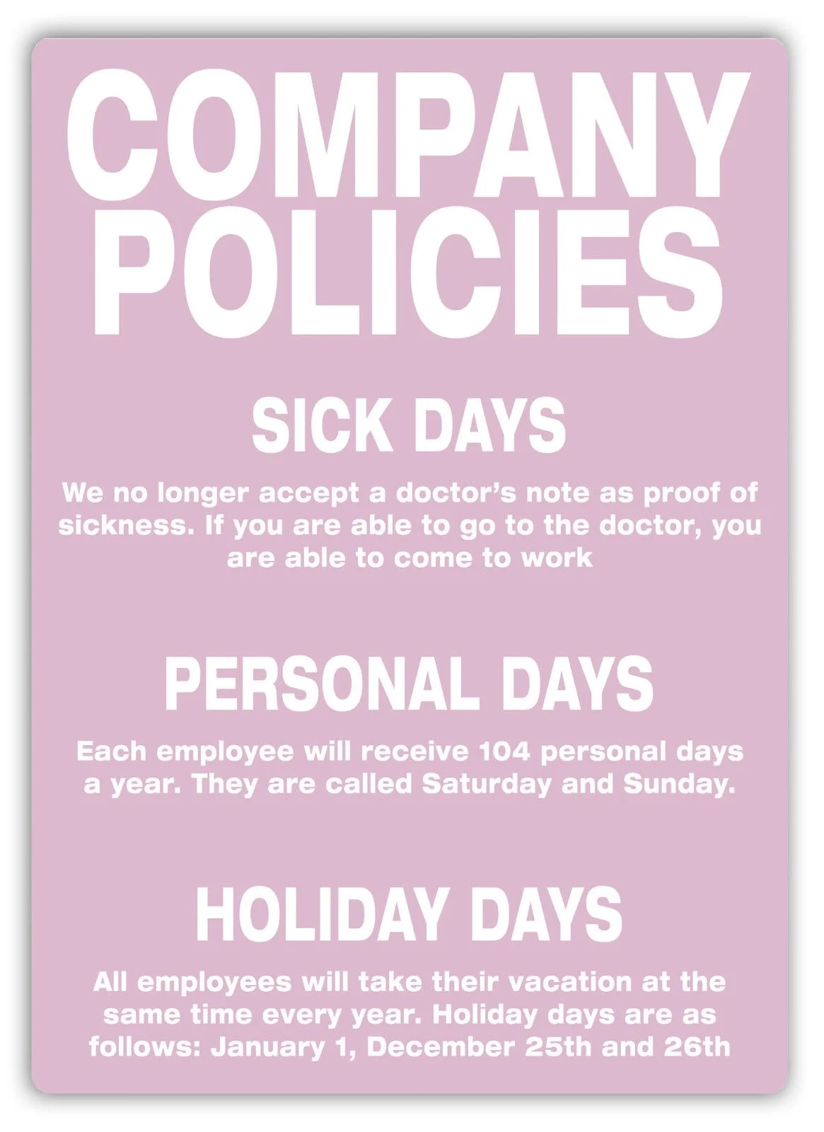 Политика компании (розовый)-металлический настенный знак табличка