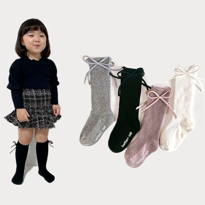 Calcetines largos y antideslizantes para beb&eacute;, medias de algod&oacute;n suave con lazo de princesa, de tubo Kawaii hasta la rodilla, para oto&ntilde;o, 1 par-0
