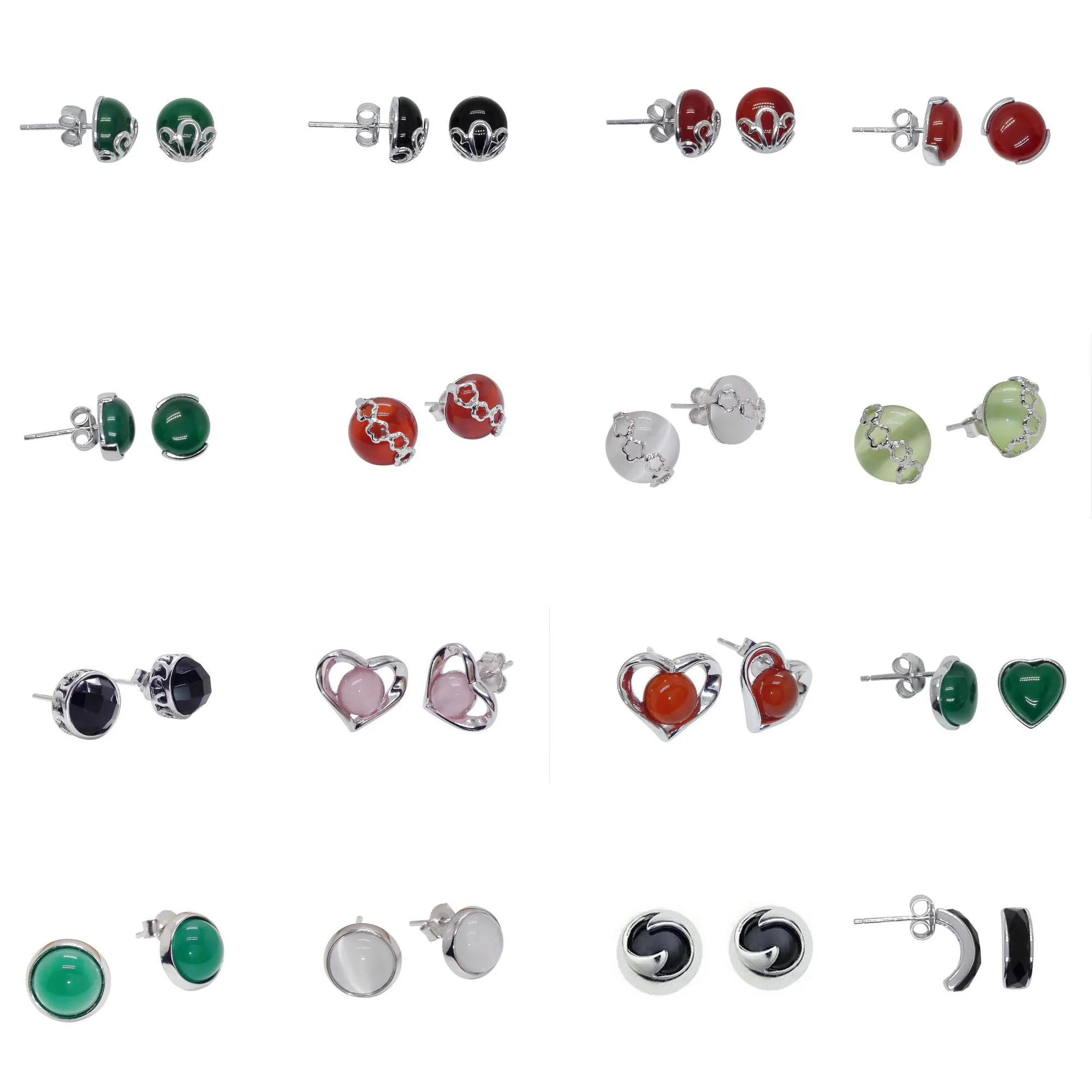Женские серебряные серьги гвоздики с зеленым агатом из 100% настоящего серебра 8 мм