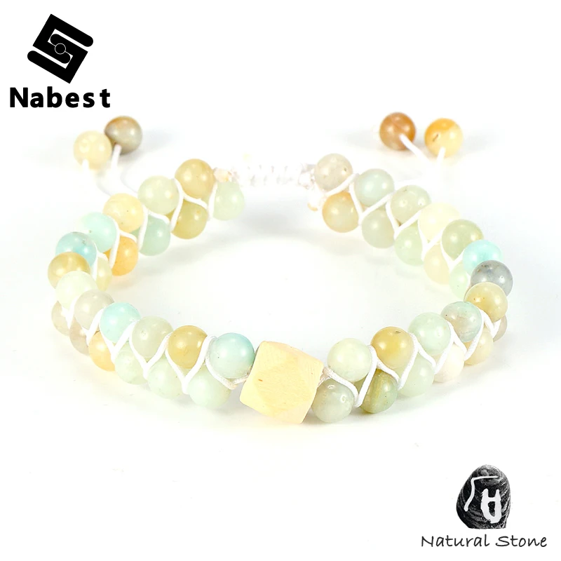 Женский браслет с натуральным амазонитом и бусинами для девушек деревянный 2