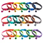 18 Цвета красочные с рисунком кошачья мордочка с колокольчиками воротник регулирующаяся нейлоновая Пряжка светоотражающий кошки ошейники для питомцев принадлежности