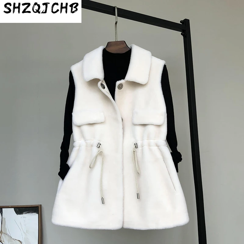 

Стрижка SHZQ из овечьей шерсти, Женское пальто средней длины, композитный мех, Молодежный стиль