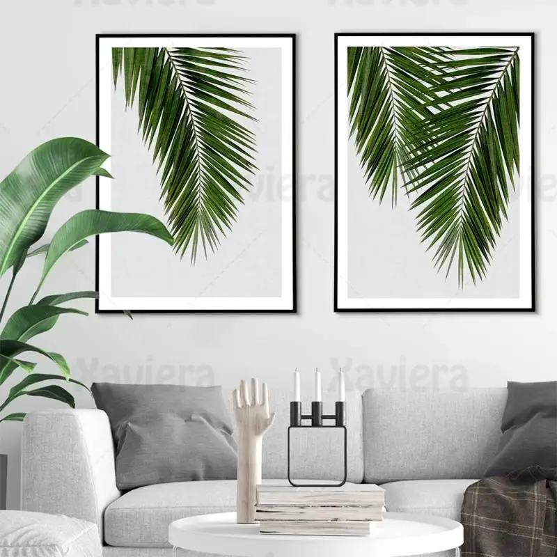 Декор в скандинавском стиле живопись зеленые растения Пальмовые Листья