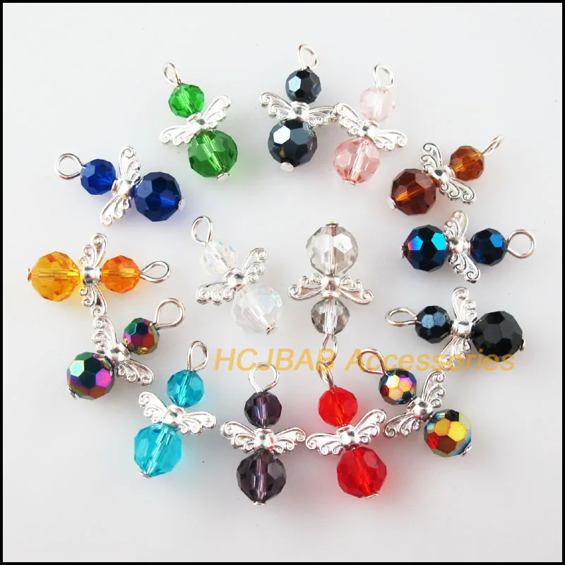 

15 New Angel Charms Mixed Ball Beads Silver Plated & Star Crystal Pendants 14x22mm