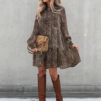 leopard print ruffle shirt dress for women autumn casual long sleeve loose dress winter short office party vestidos 2021