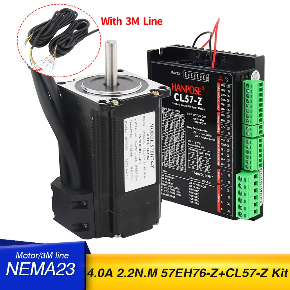 

Free Shipping 57EH76-Z+CL57-Z kit Double outlet driver Nema23 servo Closed Loop motor 4.0A 2.2N.m 12V Stepper 57 Motor