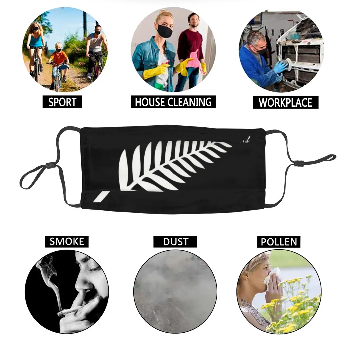 

Washable New Zealand Silver Fern Flag Mask Leaves Mask Men Women Anti Dust Protection Cover Respirator Muffle