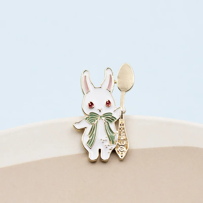 

10Pcs set Rabbit Cloths Decor Bags Animals Cartoon Rabbits Fork Easter Party Children Gift Supplies Cutlery Brooch Decoration