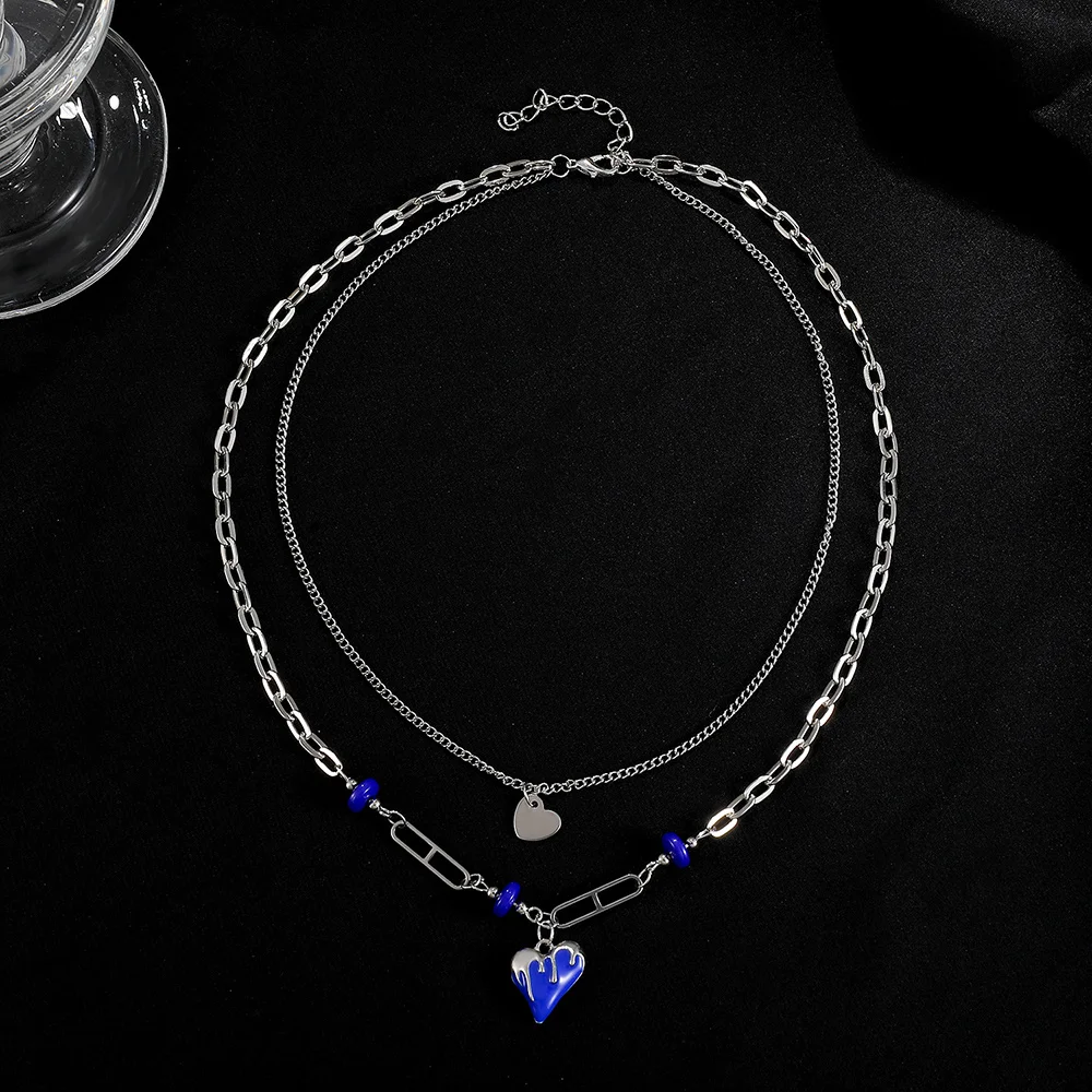 ZYZQ модное голубое Двухслойное ожерелье-цепочка для женщин в стиле хип-хоп модная