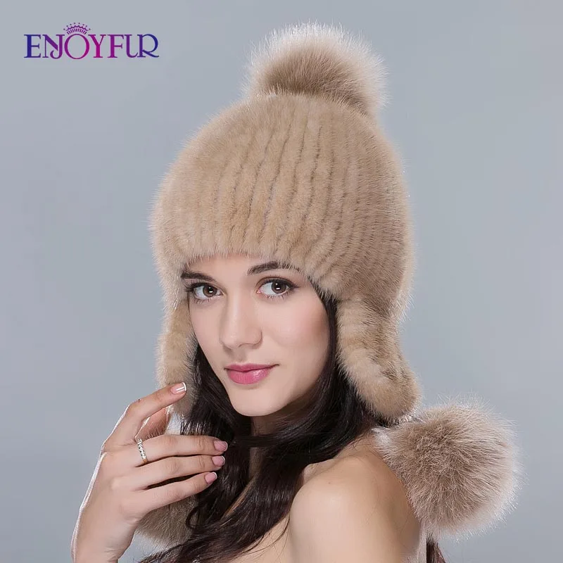 Шапка бини из натурального меха норки с помпоном|cap child|cap organizerhat cap scarf |