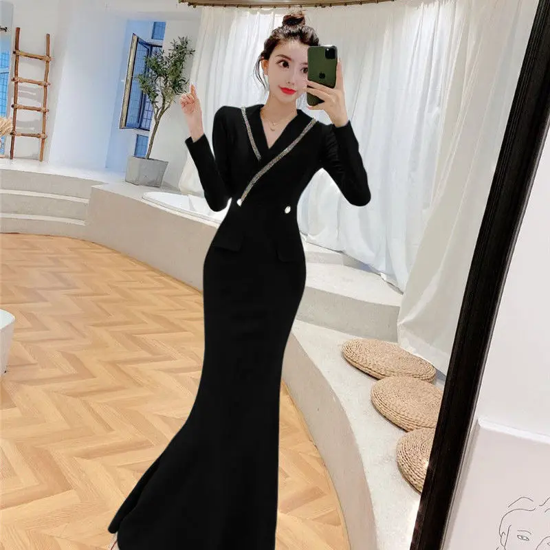 

Women 2021 Spring Autumn Fashion Elegant Dress Female Long Sleeve Dresses Office Ladies Dress Bodycon Slim Maxi Vestidos Y208