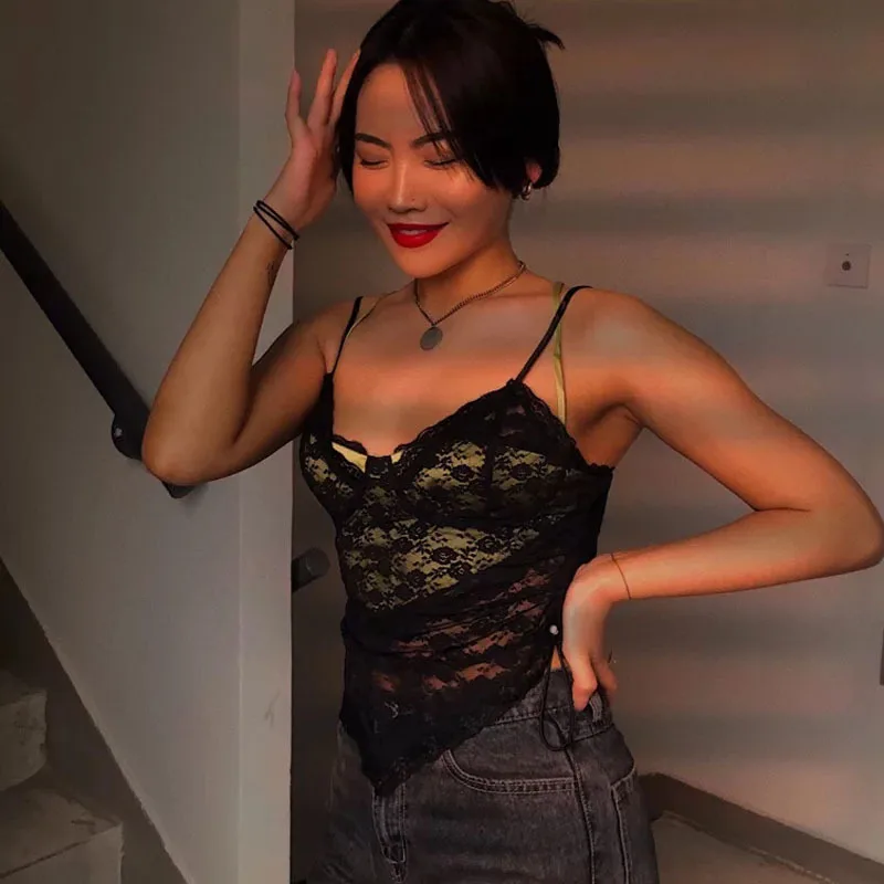

Korean Solid Camis For Women Sleeveless Vest Autumn Slim Woman Patchwork Lace Tank Tops Sexy Vintage Fashion New Dropshipping