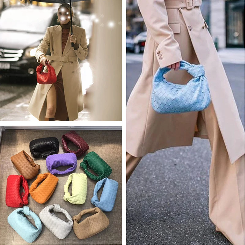

2021 Luxury Brand Fashion for Evening Dinner Genuine Leather Super Soft Zipper Woven Croissant Versatile Handheld Dumpling Bag
