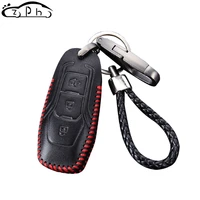 leather car key cover for ford f 150 f 250 f 350 explorer ranger ka fiesta mondeo galaxy s max 2018 3 button remote key case hot
