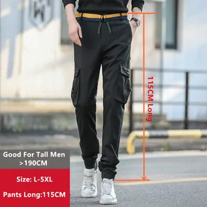 Брюки-карго мужские, черные, прямые, с высокой талией, с карманами