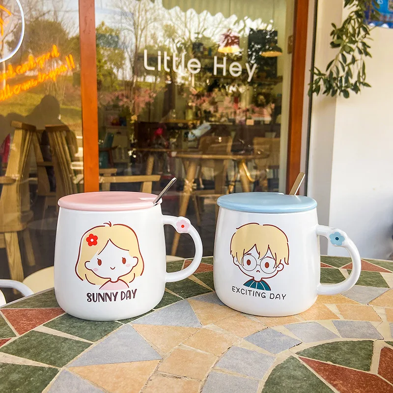 

Male and Female Avatar Lovers Ceramic Cup Office Coffee Mark Cup Korean Cartoon Cute Student Tea Brewing Water Cup