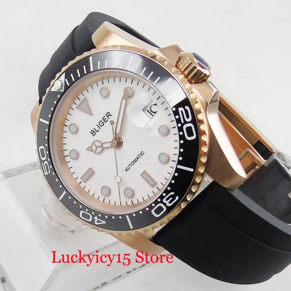 

Fashional Classic BLIGER Automatic Men's Watch With Gold Coated Watch Case Ceremic Bezel 40mm Wristwatch