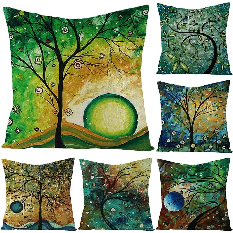 

Pillowcases Linen Cushion Covers Oil Painting Tree Printed Customizable Dustproof Home Decoration For Presents 45 * 45 cm 1pc
