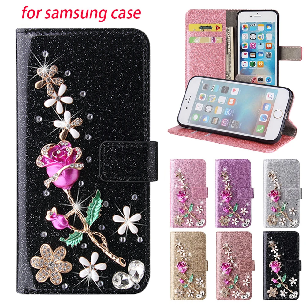

Women Fashion Flash Diamond Leather Flip Case for Samsung Note10 Pro Note 20 Ultra S7 S8 S9 S10 S20 Plus S21 Plus S20 S21 Ultra