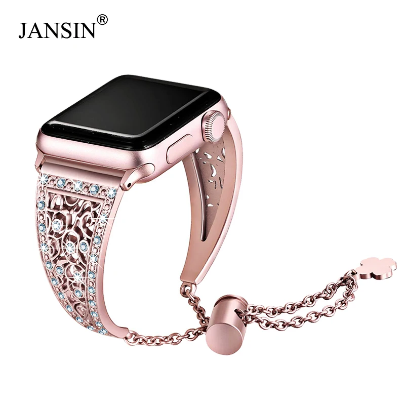 JANSIN Для женщин алмаз ремешок для наручных часов Apple Watch Series 5/4/3/2, браслет из нержавеющей стали, ремешок для наручных часов iWatch 38 мм 42 мм 40 мм 44 браслет