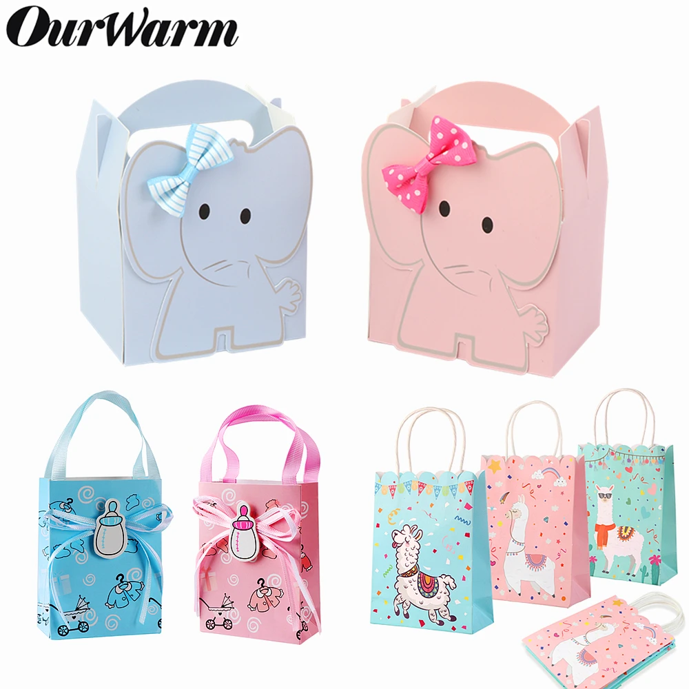 

OurWarm Paper Candy Gift Box Elephant Dessert Bags With Holder Boys Girls Baby Shower Llama Party Favors Gifts Decoration