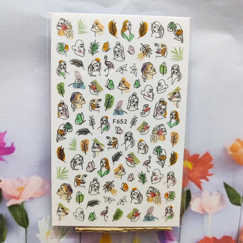 

3D Nail Sticker Spring Fall Cute Woman Face Grass Nail Glue Stickers Butterfly Leaf Stickers for Manicure Nail Art Decoration