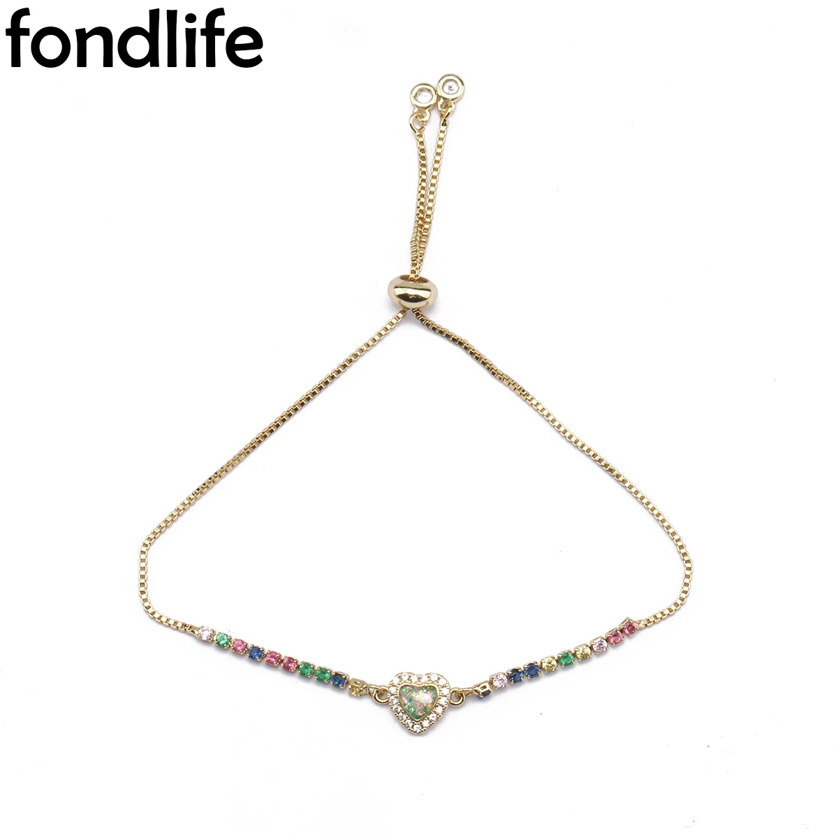 Женский браслет с подвеской в виде сердца золотым покрытием и вставкой из