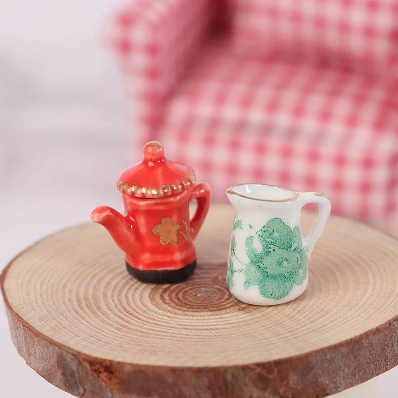 

Hot3pcs/set Dollhouse Miniature Floral Pattern Teapot +Clock Set Kitchen Furniture Dollhouse Accessories