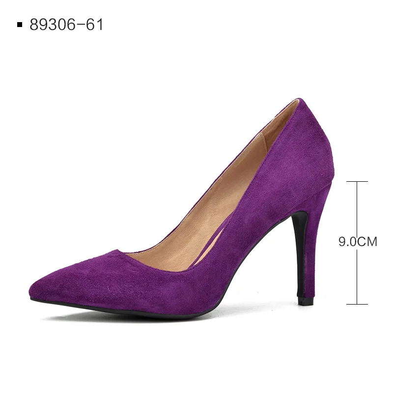 Purple Suede 9CM Donna-in/Женская обувь из натуральной кожи г. Весенние туфли-лодочки с острым носком туфли-лодочки на тонком высоком каблуке вечерние женские замшевые туфли на каблуке 7,5 см - Цвет: Purple Suede 9CM