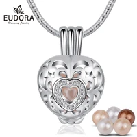 eudora copper heart cage locket pendant wish pearl necklace diy jewelry with 24inch snake chain for teen girl friend k329