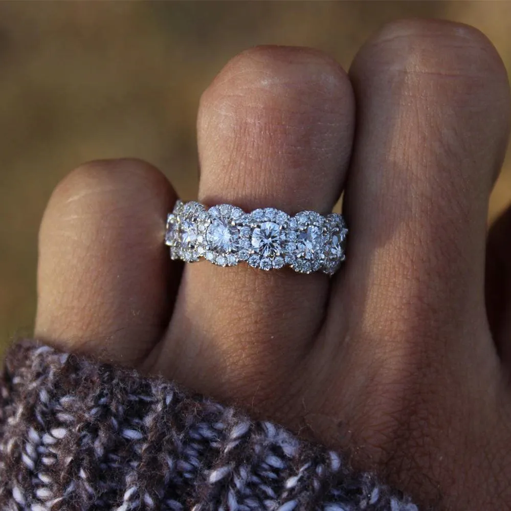 Роскошные кольца вечности из настоящего белого золота 18 карат для женщин кольцо