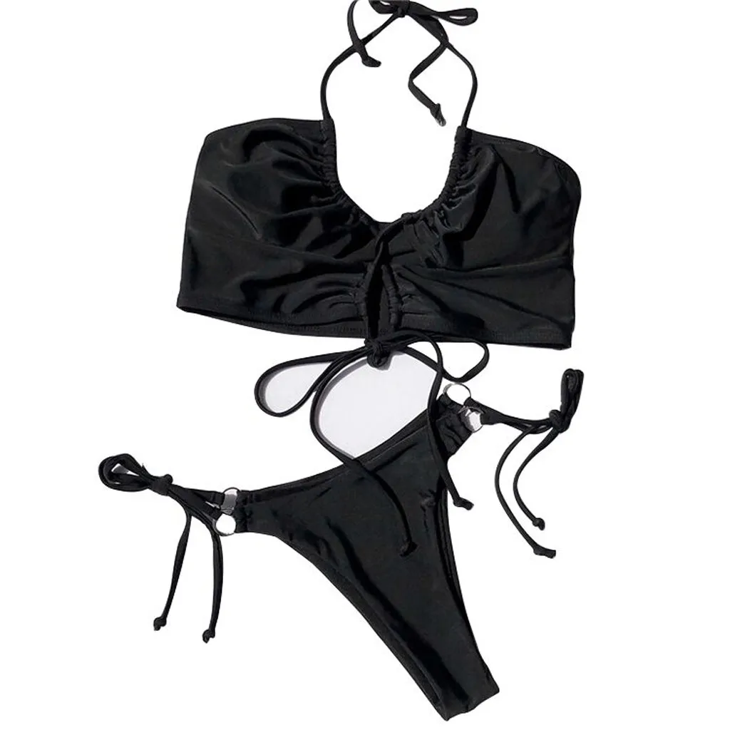 

leopard printed bathing suit Women Push Up High Cut V Neck Two Pieces Bikini Swimwear knot sexy Swimsuit Beachwear bikini 2020