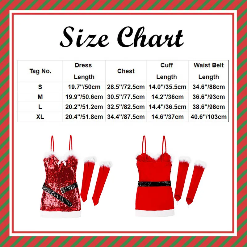 

Women Xmas Costume Ladies Red Shiny Sequins Sexy Christmas Dress Up Festival Rave Mrs Claus Cosplay Fancy Party Santa Clothes