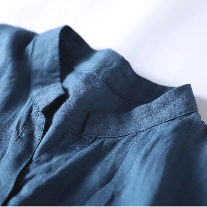 

NINI WONDERLAND 2021 Summer V-neck Drawstring Linen Shirt Dress Women Short Sleeve Vintage Midi Dress Korean Style Dresses