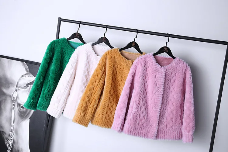 Winter Designer Women's High Quality Wool Fur Leather Vintage O-neck Jackets Top C372