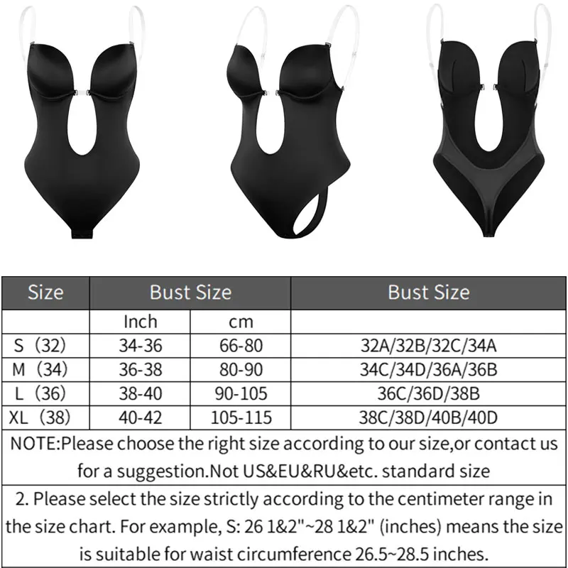 

Bodysuit Shapewear Deep V-Neck Body Shaper Backless U Plunge Thong Shapers Waist Trainer Women Clear Strap Padded Push Up Corset