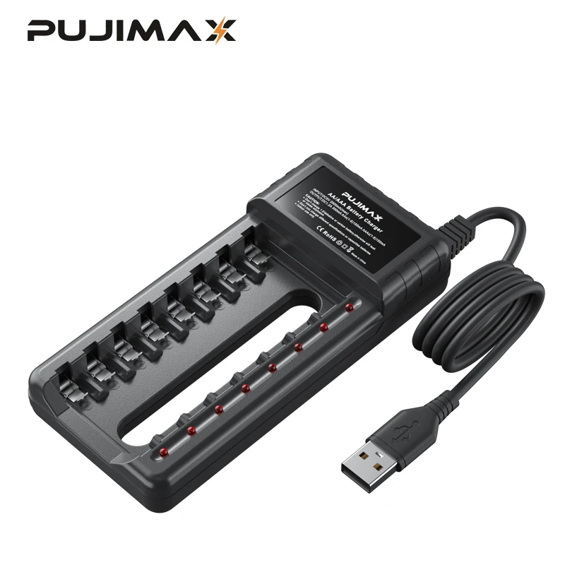

PUJIMAX 8 Slot USB Output Fast Charging Battery Charger Short Circuit Protection suitable For AA/AAA/Nimh Rechargeable Batteries