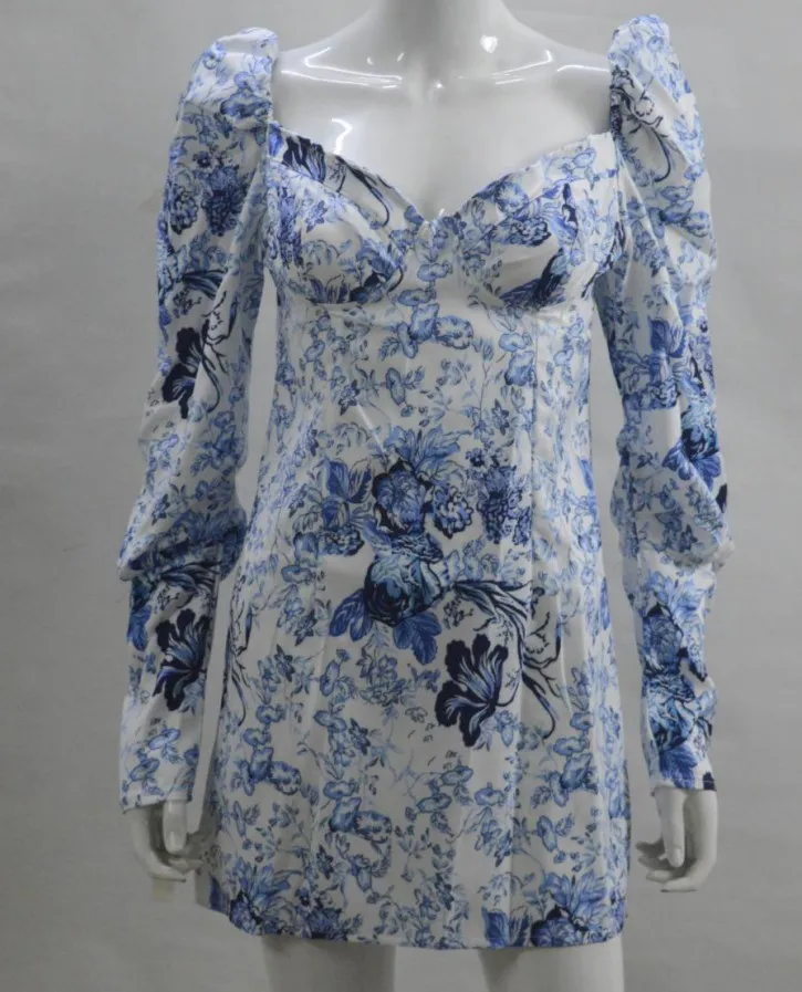 

Fashion Printed Puff Sleeve Wrapped Chest Bodycon Slim Dress Women's Sexy Club Wear Night Party Dress Prom Gown Banquet dress