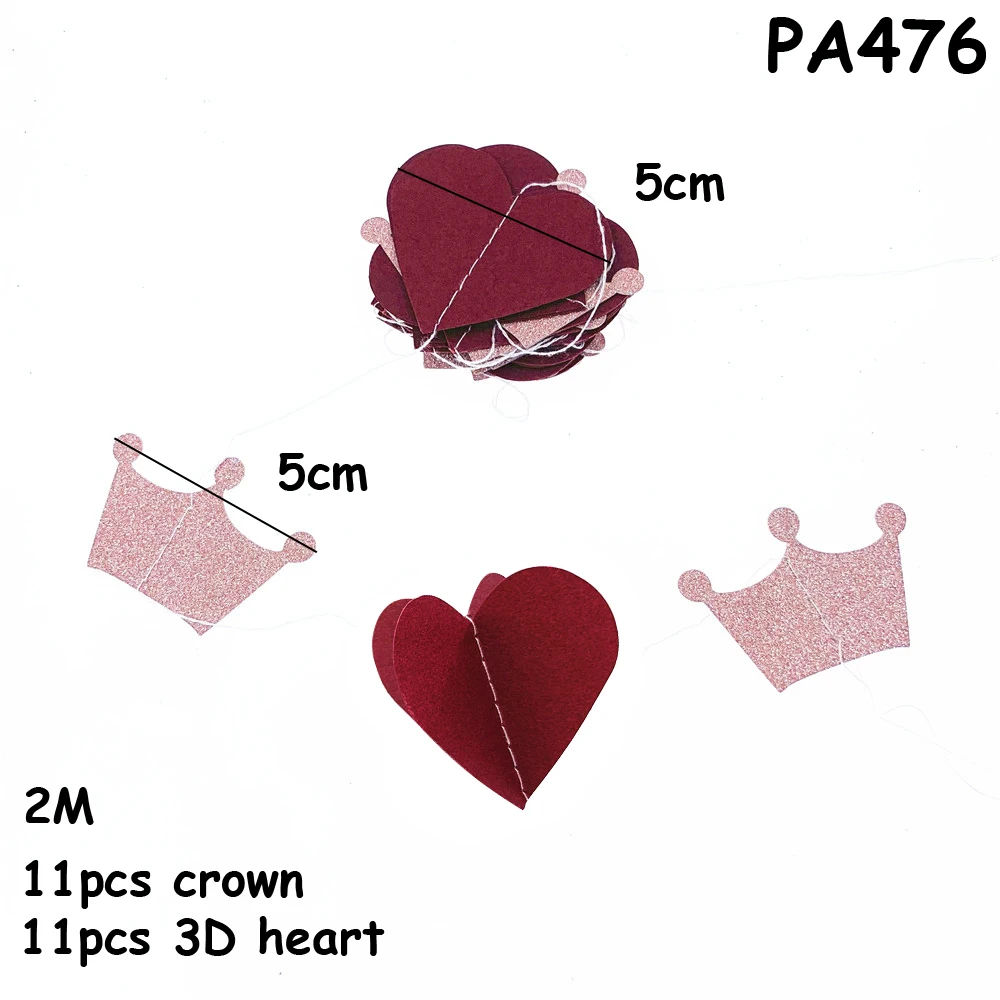 2 м Корона и 3D сердце день рождения стреймер блестящая бумага венок принцессы Girl 16