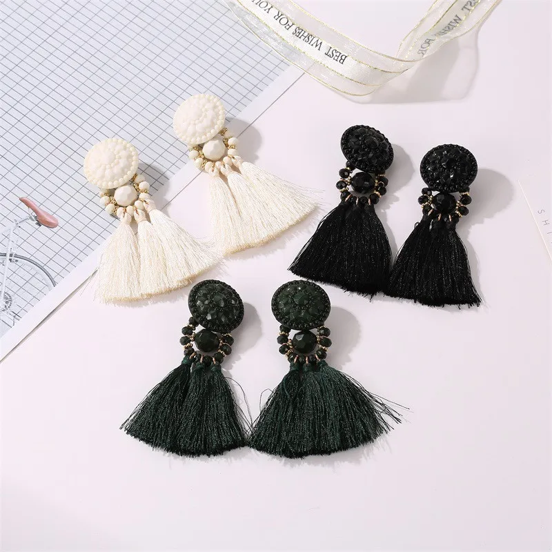 Богемные серьги с кисточками и кристаллами длинные висячие для женщин бахромой