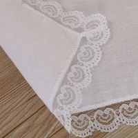 25x25cm women plain white square handkerchiefs crochet peach heart scalloped lace trim bridal wedding diy cotton napkin