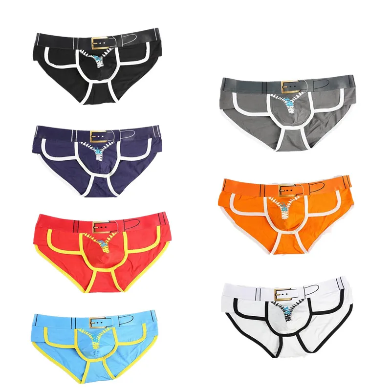 

7Colors 4Sizes Printing Zipper Sexy Male Men Breathable Comfortable 100% Cotton Briefs Soft Triangle Underwear Shorts