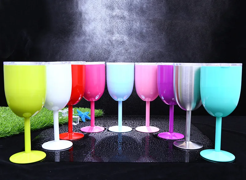 

10oz Vacuum Stainless Steel Cocktail Glass Wine Creative Winecup Durable Glass Goblet with Lid Drinking Ware Glass gift 9 Colors