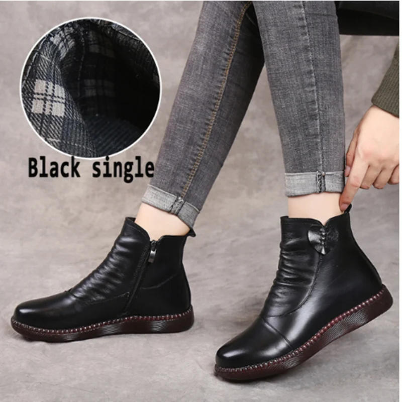 Осенняя женская обувь Кожаные сапоги Женские модные зимние Женская на плоской