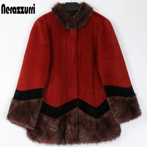 Nerazzurri Пальто из искусств меха в стиле пэчворк женское с пышными рукавами Пушистая куртка женская Женская мода больших размеров Зимняя верхняя одежда женская 2020 6xl 7xl шубка искуственный мех. шуба искусственная