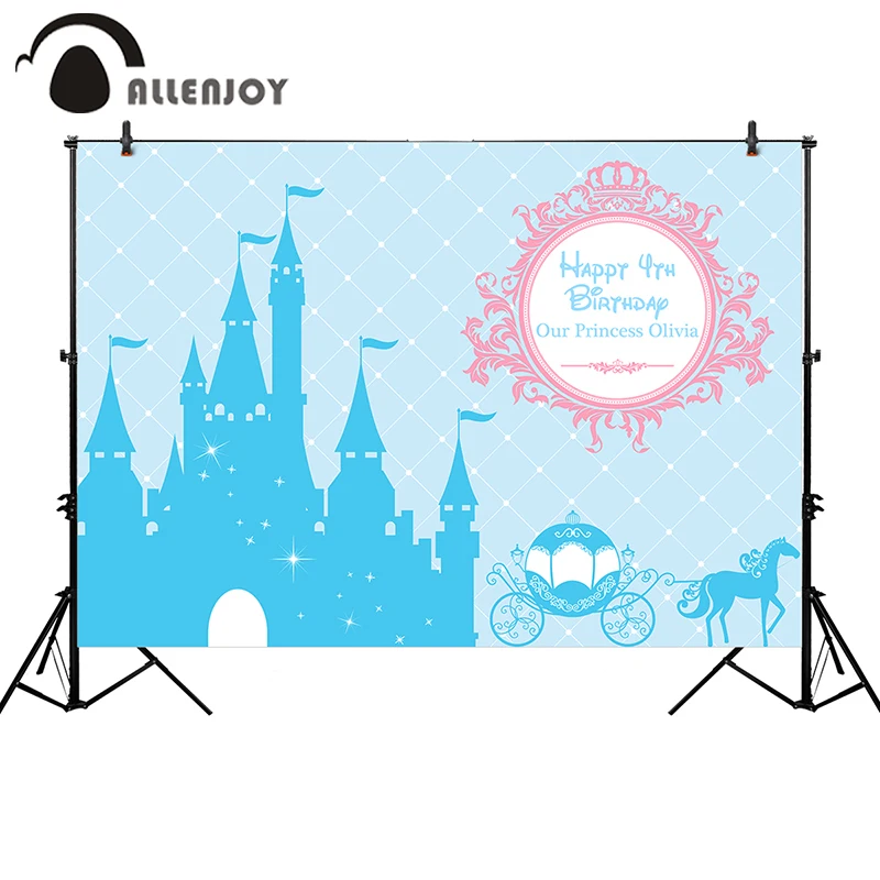 Allenjoy синий замок фотокамера Happy 4th день рождения нашей Карета для принцессы из